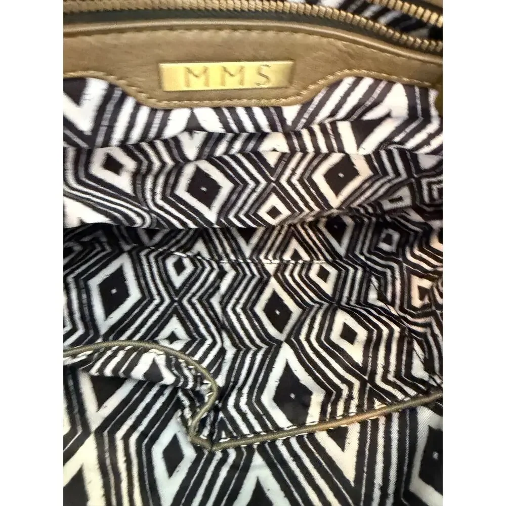 MMS Taupe Metallic Shoulder Bag Large Faux Leather‎ Hobo Purse Gold Hardware